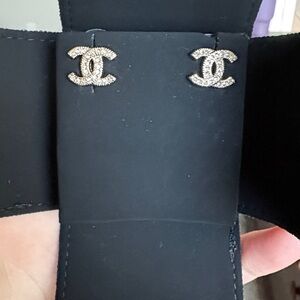 CHANEL Black Earrings with Gold Accents